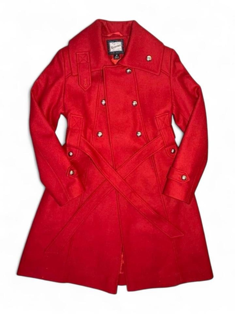 Rothschild Red Double-Breasted Wool Pea Coat with Belt